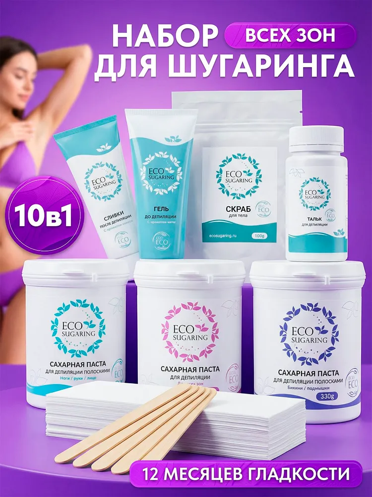 Экошугаринг для депиляции. Сахарная паста для шугаринга. Набор для шугаринга дома. Скраб против вросших волос., вариант