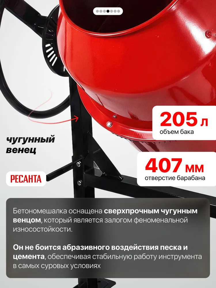 Бетономешалка РЕСАНТА БМ-205Ч, ЧУГУН, 205л, 205 л, фото 2