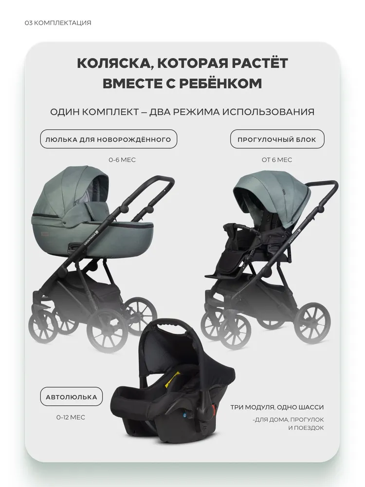 Коляска 3-в-1 RIKO basic MONTANA X 51 Green (зеленая ткань), зеленый, фото 3