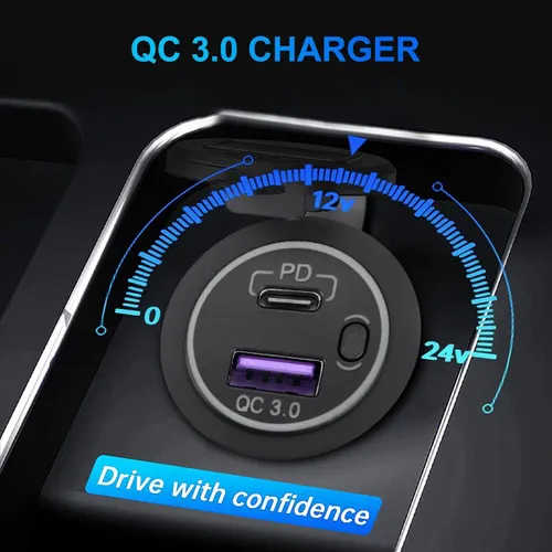 Автомобильное зарядное устройство USB PD Type C с выключателем для мотоциклов и автодомов, синее, дл