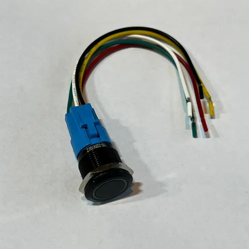 19 мм, зеленая, 220В / антивандальная кнопка с черным анодированным алюминиевым кольцом подсветки /