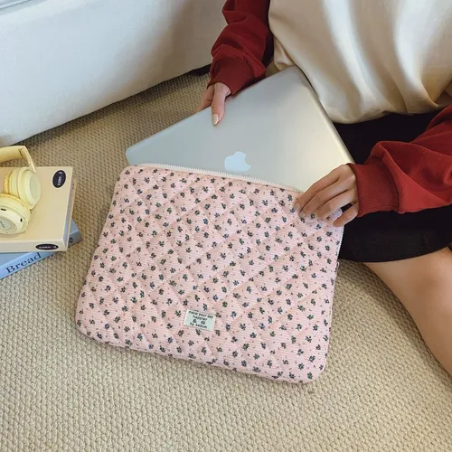 Вельветовая стеганая сумка для компьютера размером 11/13/15 дюймов с цветочным принтом, пухлый чехол