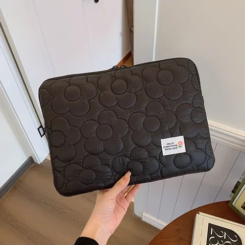 Сумка для планшета, сумка для ноутбука, стеганая, мягкая черная с цветами