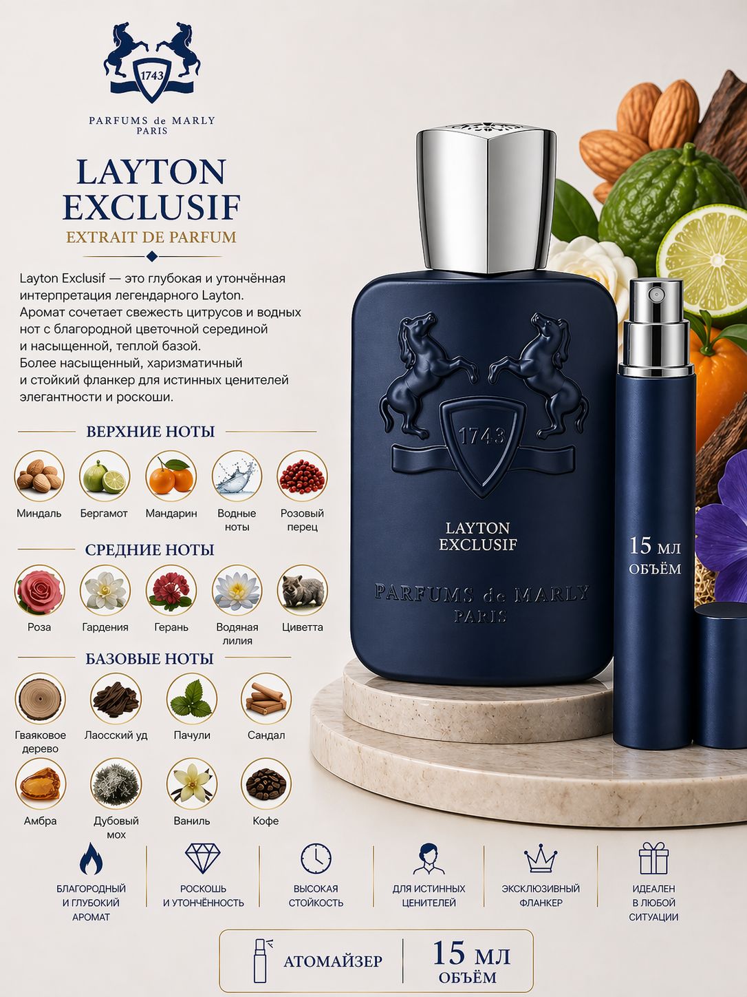PARFUMS DE MARLY LAYTON EXCLUSIF Парфюмерная вода 15 мл Отливант купить
