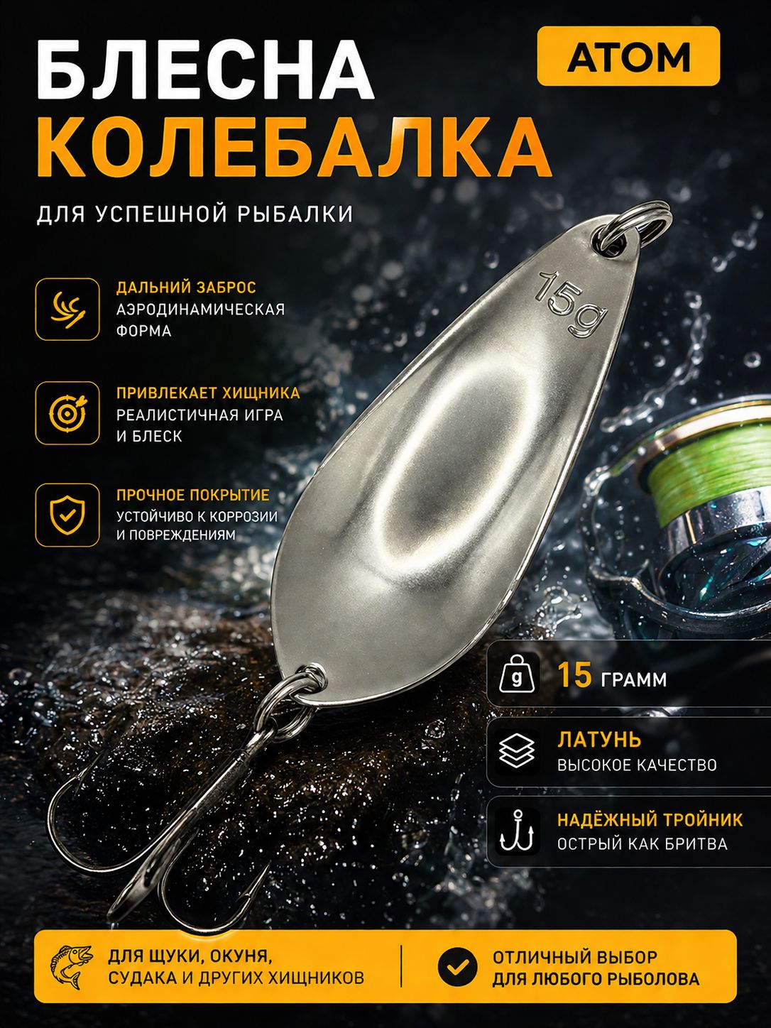 Блесна колебалка атом на щуку, жереха и судака