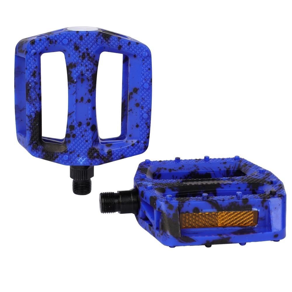 Педали велосипедные COMIRON MX-P657BL, для BMX, полипропиленовые со стальными элементами, резьба 9/16 дюйма, на подшипниках, 108 х 98 мм, с отражателями, черно-синие, 2 шт.