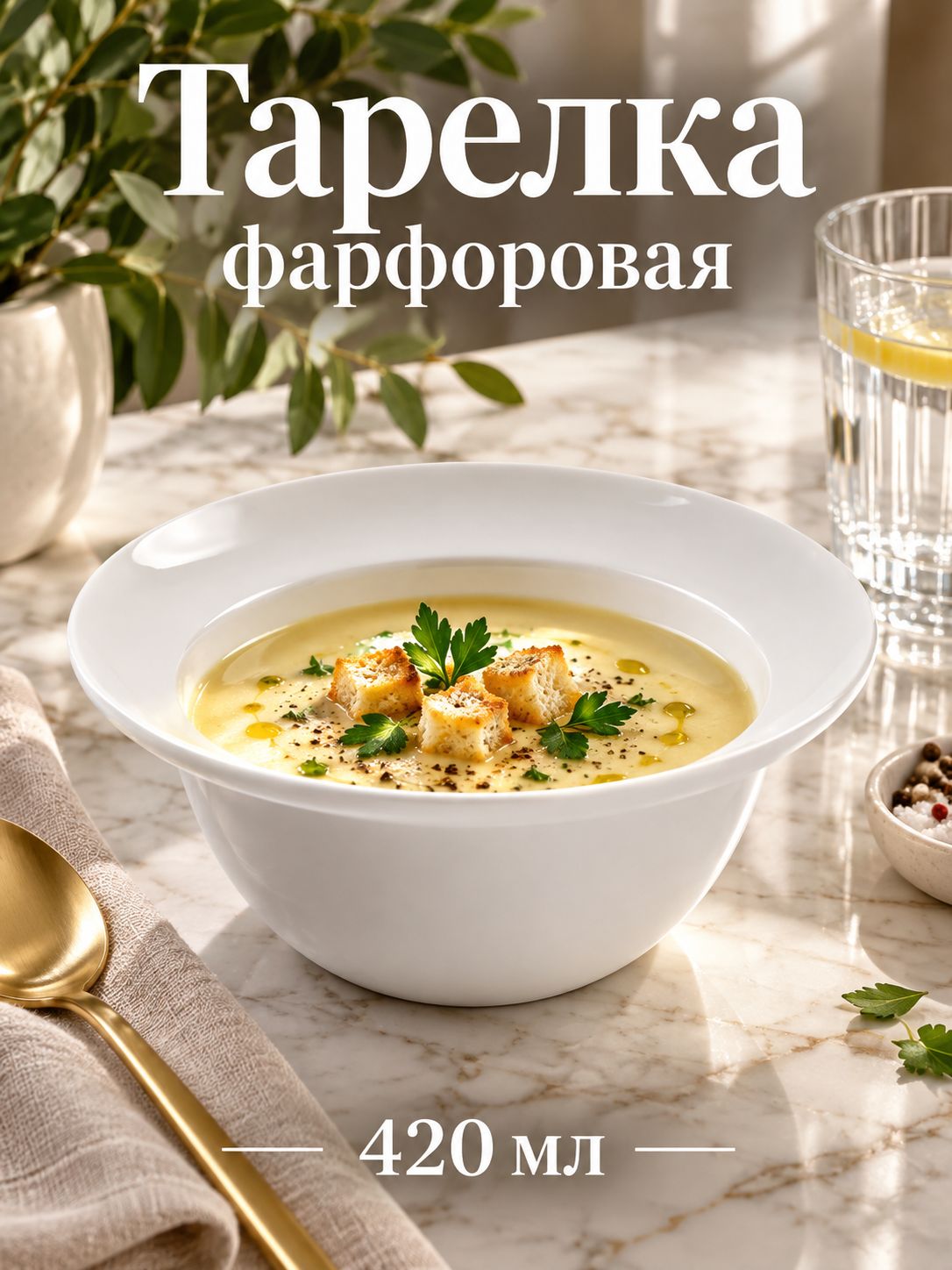 Тарелка глубокая фарфоровая Magistro "Бланш", объем 420 мл, размер 15,3х7 см, цвет белый