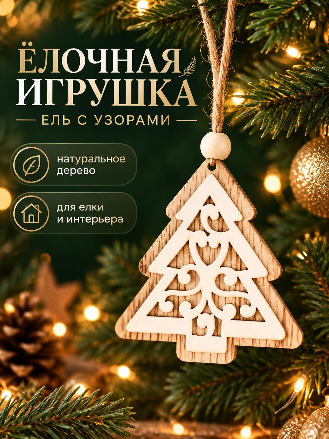 Елочные украшения "Ель с узорами" 1 шт / новогодние игрушки на елку