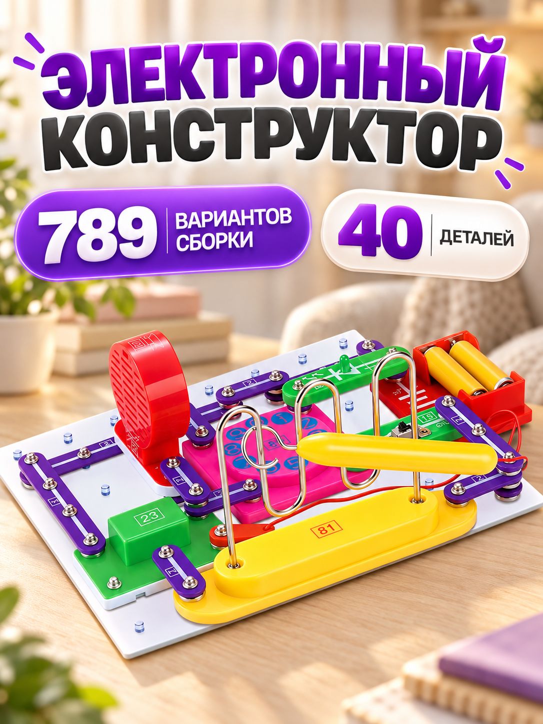Эврики конструктор "Чудеса электроники" 40 элементов и 789 схем, конструктор электронный для мальчика, подарок для мальчика