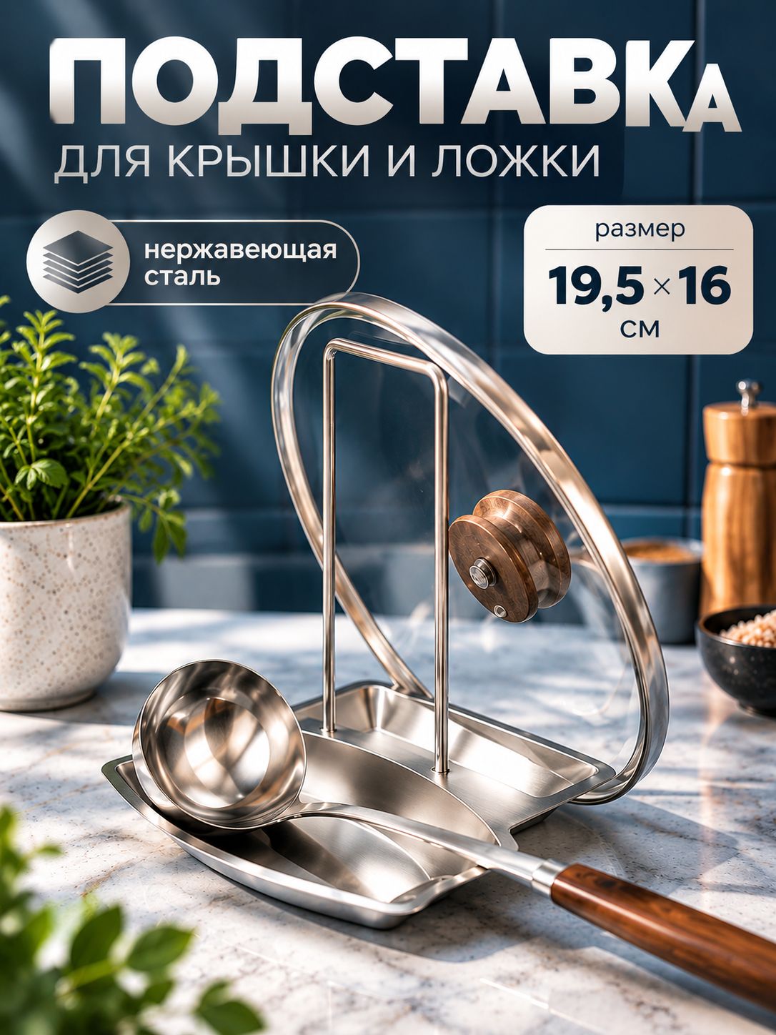 Подставка под крышку и ложку, нержавеющая сталь