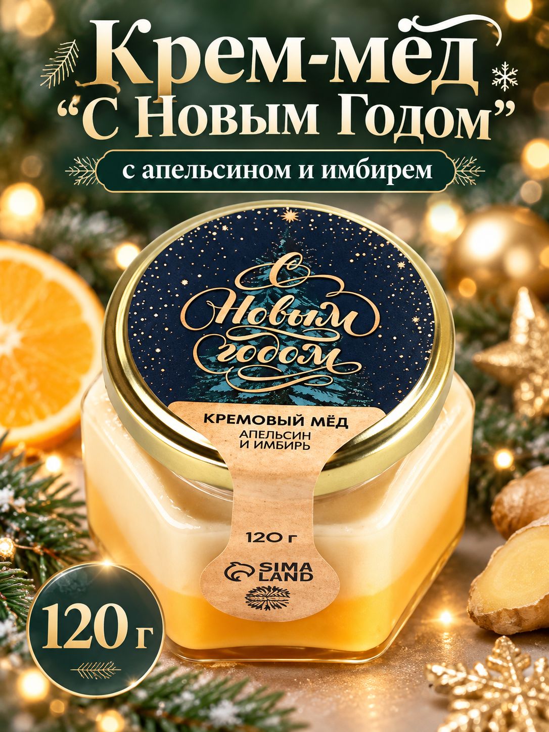 Крем-мёд двухслойный "С Новым Годом", вкус: апельсин и имбирь, 120 г. / Символ года/ Год тигра/ 2022/ новогодний подарок/ новый год