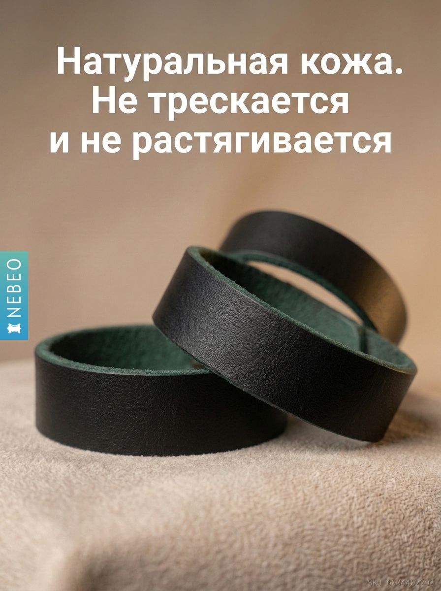 Шлевка (тренчик) для ремня 40 мм из натуральной кожи, комплект 3 шт, черный — фото 5