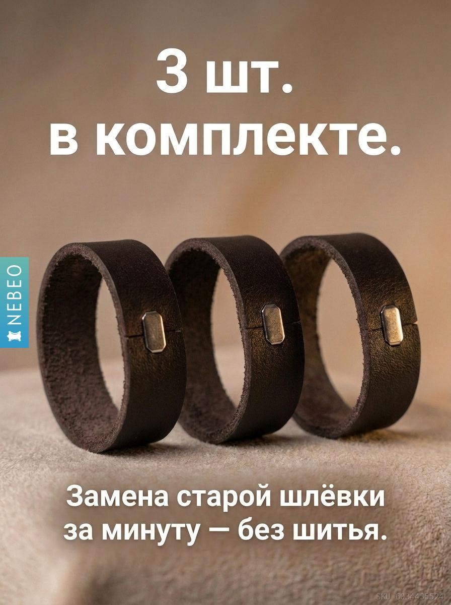 Шлевка (тренчик) для ремня 45 мм из натуральной кожи, комплект 3 шт, темно-коричневый — фото 4