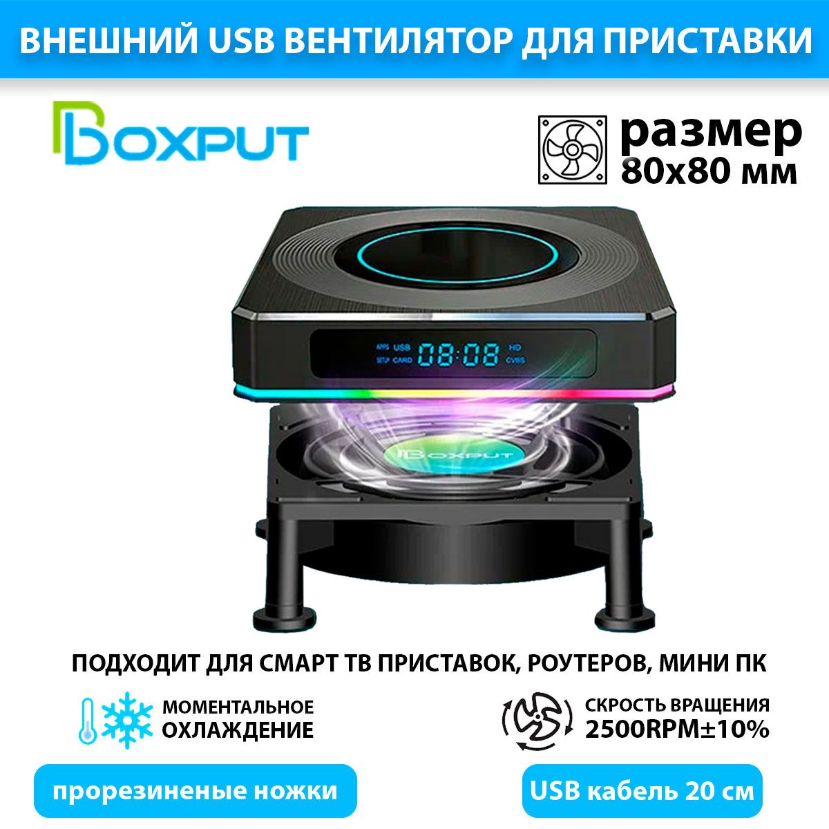 USB вентилятор/кулер для охлаждения ТВ приставки, мини ПК, роутера