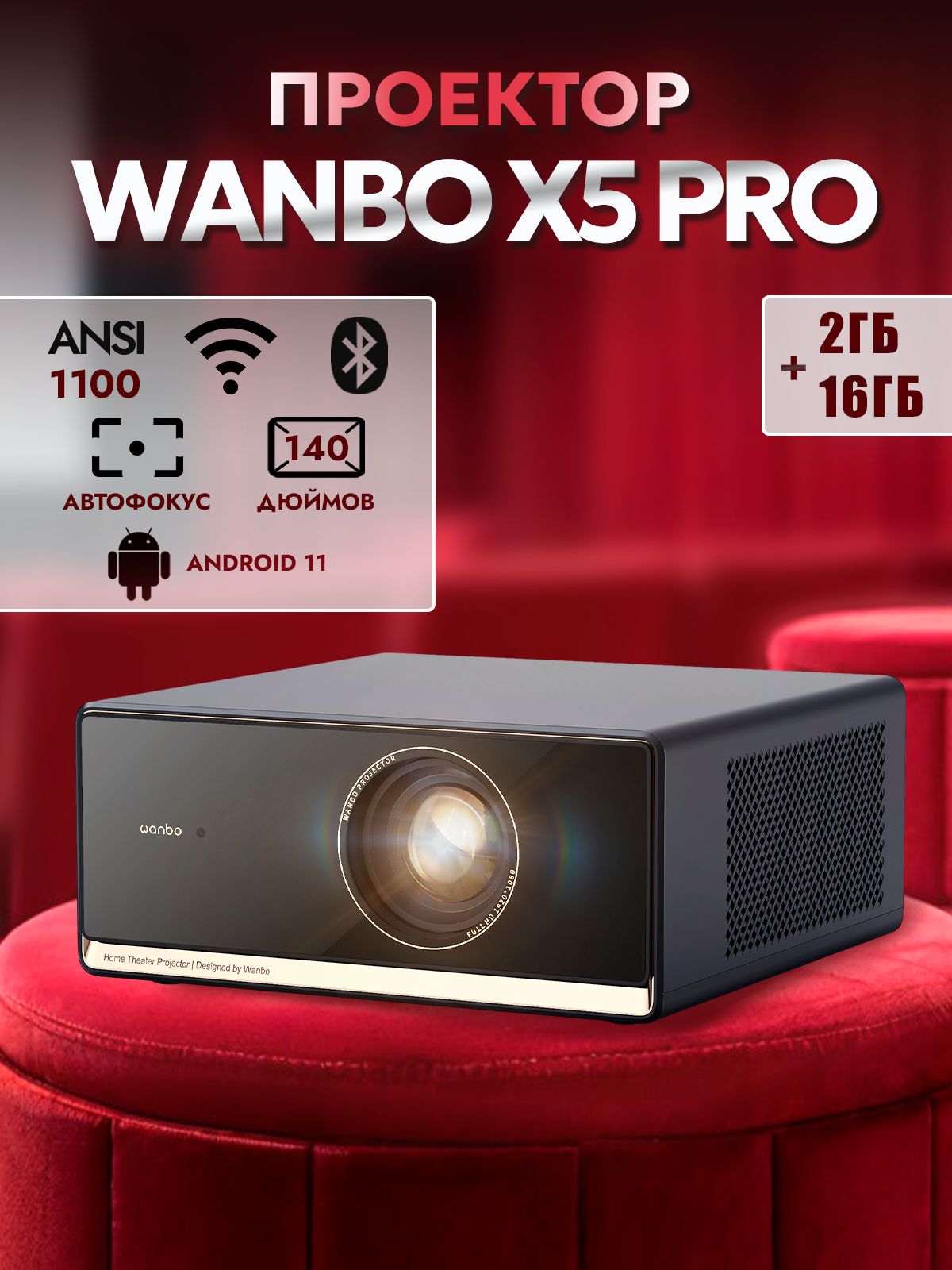 Проектор для фильмов портативный Wanbo X5 PRO с голосовым