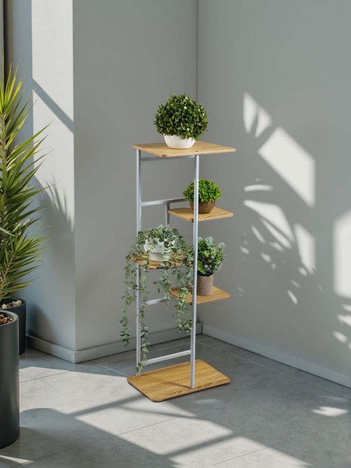 ПодставкадляцветовGreengo,5полок,362394см,напольная,каркасметалл,полкиМДФ,белая