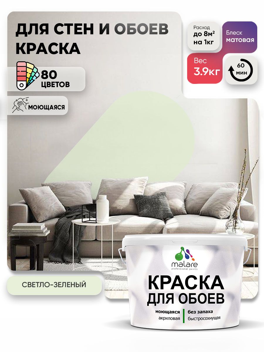 Краска Malare интерьерная для стен и обоев потолка, для деревянных и минеральных