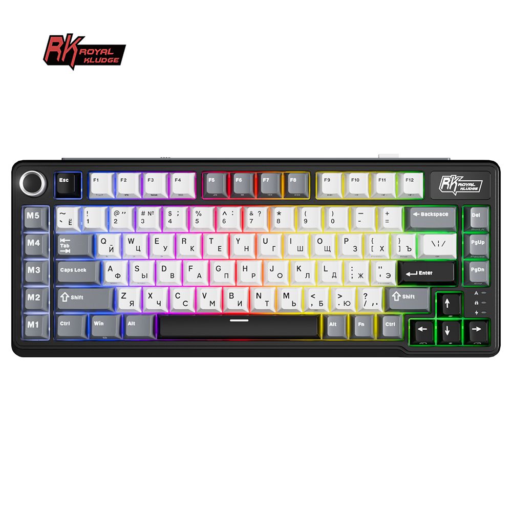 ИгроваямеханическаяклавиатураRoyalKludgeRKL75(75%)-3типаподключения,цветKnightBlack,RGB,hotswap,кейкапыбезподсветкисимволов,линейныесвитчи(RKCream)
