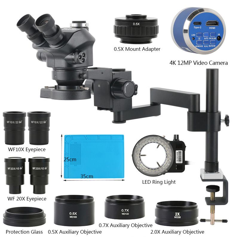 3.5X-100X200XSimulFoculParfocalStereoTrinocularMicroscopeОбъектив55MP48MP24MP4KHDMIUSBTypeCЦифроваякамера