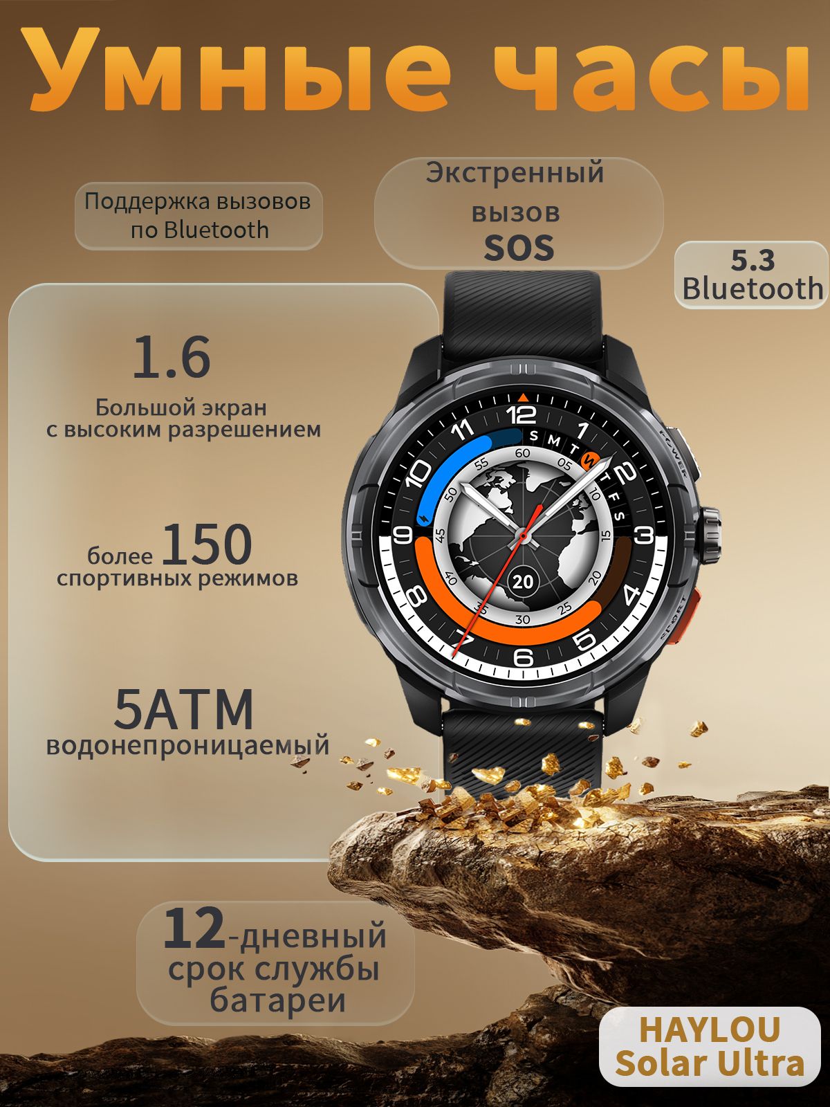 HaylouСмарт-часы22mmуниверсальныйремешок—меняйтестильлегко.5ATMводонепроницаемости,170+спортивныхрежимов.HAYLOUSolarUltra—вашстиль.,33mm,black23