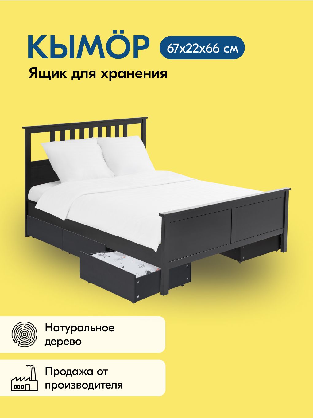 ЯщикдлякроватиЛузалесКЫМОР/IKEAHEMNES67х22х66чёрный