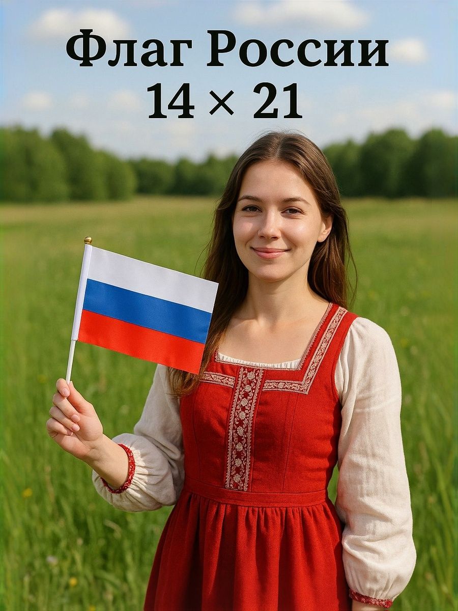 ФлагРоссии,14х21см,шток30см,полиэфирныйшёлк