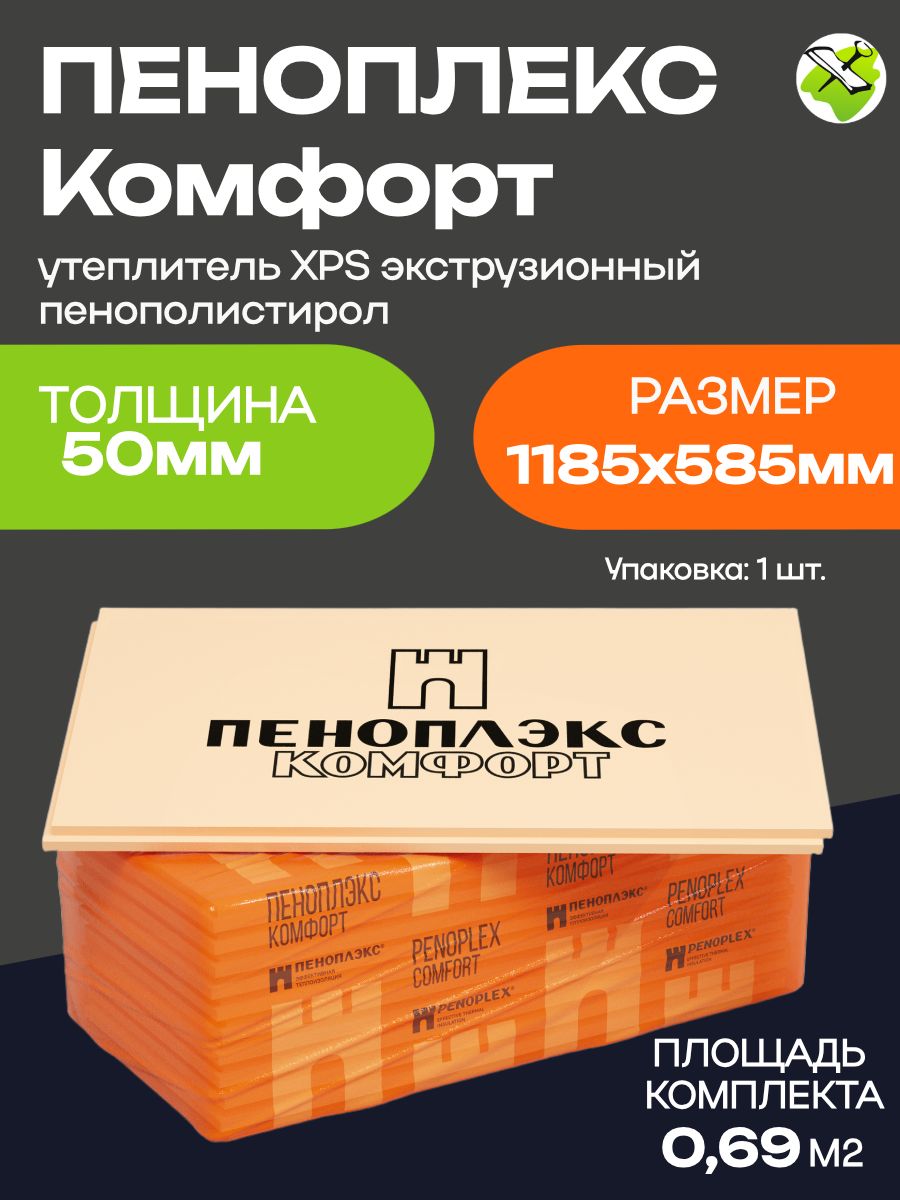 ПЕНОПЛЕКСКомфорт1185х585х50ммутеплительXPSэкструзионныйпенополистирол(шт.)