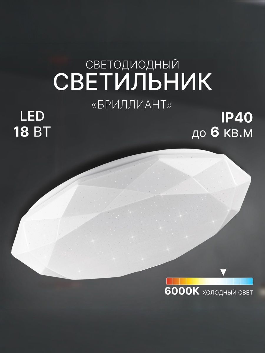 СветильникпотолочныйБриллиант18Вт,холодныйбелыйсветвкоридорнакухнюспальнюванную