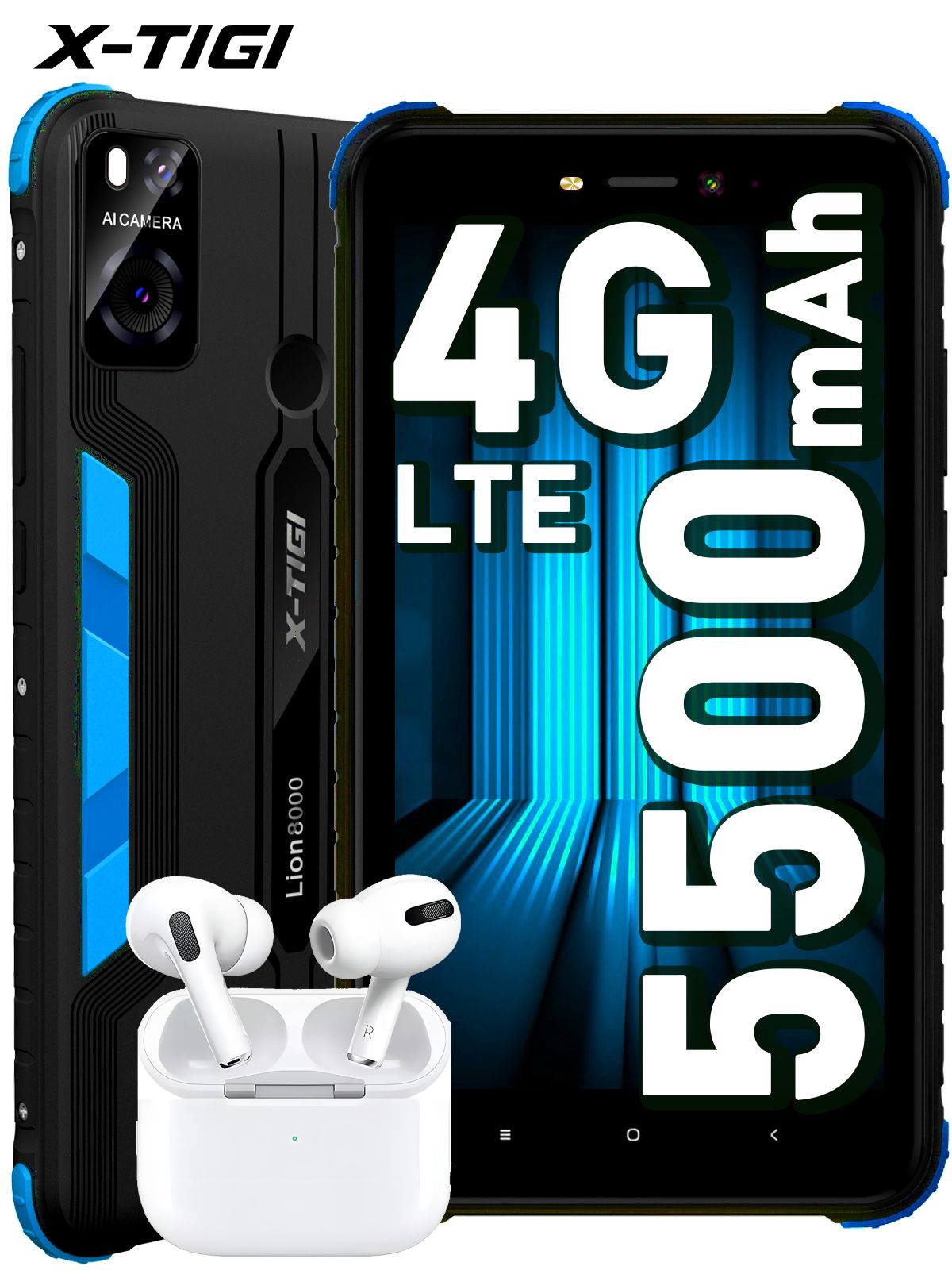 Generic Планшет X-TIGI Android Lion8000 4G LTE Смартфон 2025 Камера 16 Мп  FHD  6.85" FHD (1920x1080) надежная защита четырех углов, 7" 4 ГБ/64 ГБ, синий