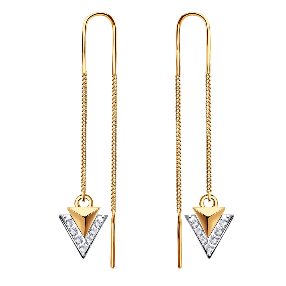 Золотые серьги DIAMANT-ONLINE с цирконием 585 пробы #1