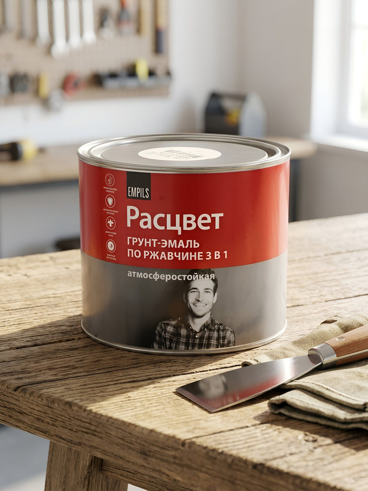 Грунт-эмаль Расцвет по ржавчине 3в1 алкидная, белая, 1.9 кг #1