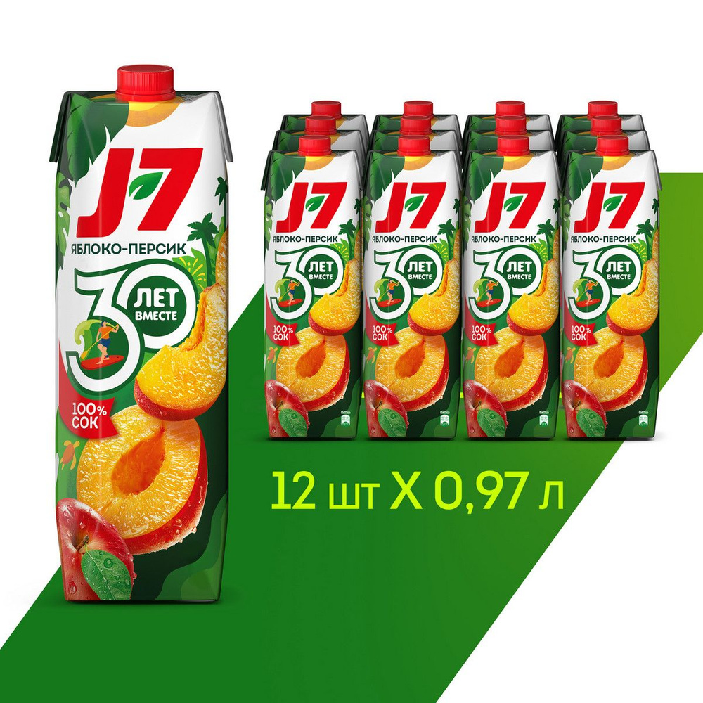 Сок J7 Яблоко-Персик без сахара, 12 шт х 0,97 л #1
