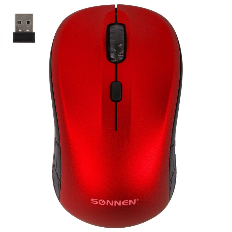 Мышь оптическая беспроводная Sonnen V-111, USB, 4 кнопки, оптическая, красная (513520)  #1