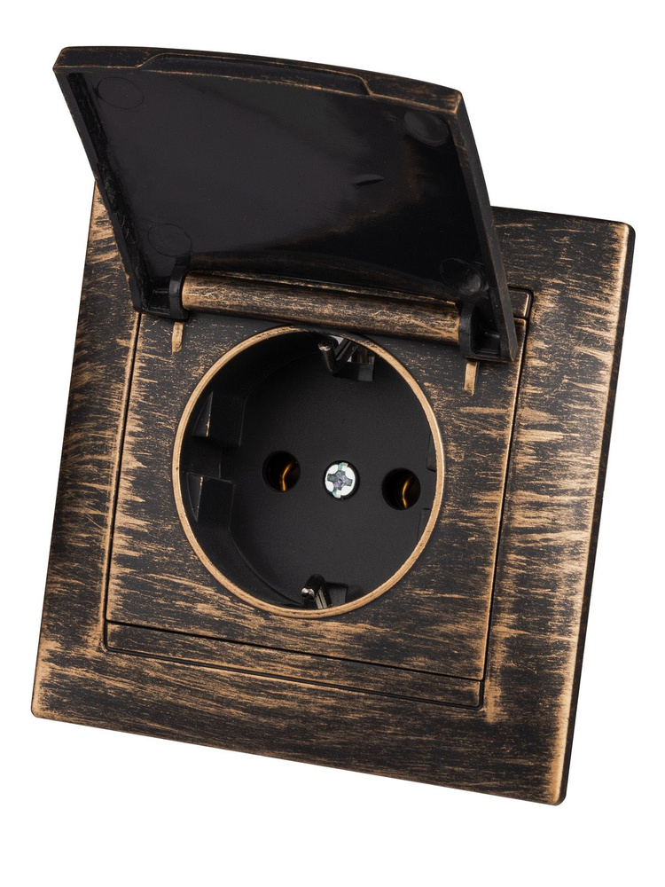 Розетка 2П+З 16А 250В IP44 с крышкой старинная бронза "Лама" TDM SQ1815 ...