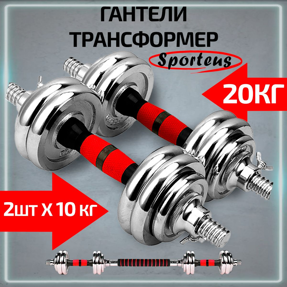 Гантели Sporteus стальные в кейсе, 2 шт. по 10 кг, красный - купить по  выгодным ценам в интернет-магазине OZON (1437580911)