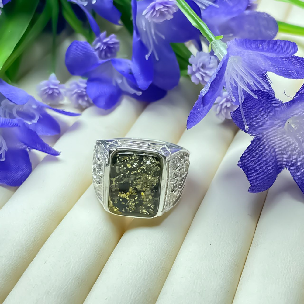 Перстень мужской серебряный с янтарём, перстень мужской, перстень ...