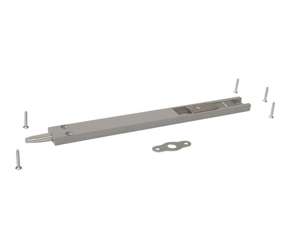 Шпингалет накладной (ригель, фиксатор) для пластиковых и алюминиевых дверей 220*22*8 мм, серебр. RAL9006 #1