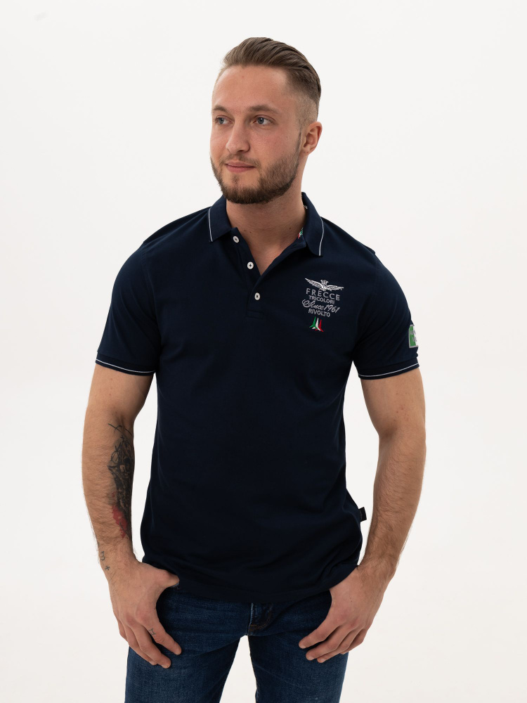 Поло Aeronautica Militare, размер 50, цвет темно-синий, 100% хлопок ...