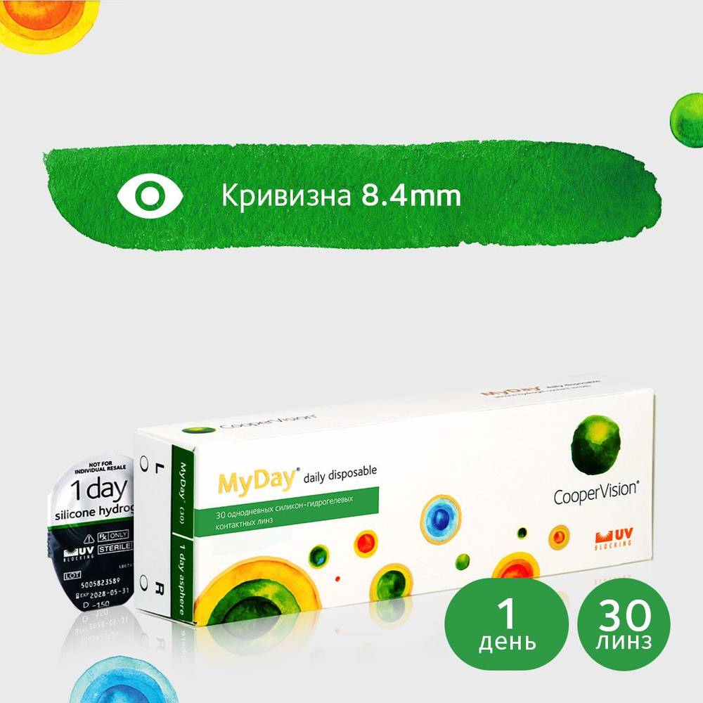 Контактные линзы CooperVision MyDay daily disposable 30 штук -3.00, радиус 8.4, однодневные  #1