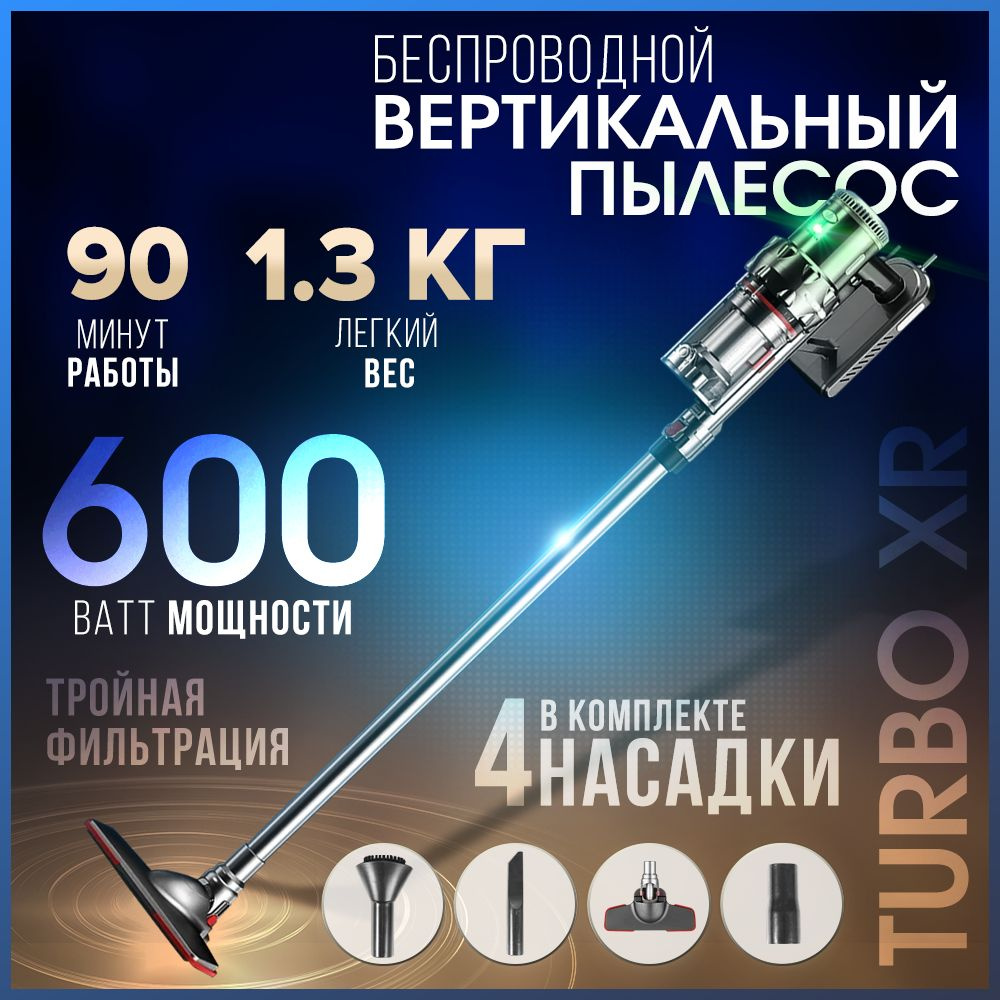 Пылесос вертикальный беспроводной для дома CleanWow TURBO XR, HEPA ...