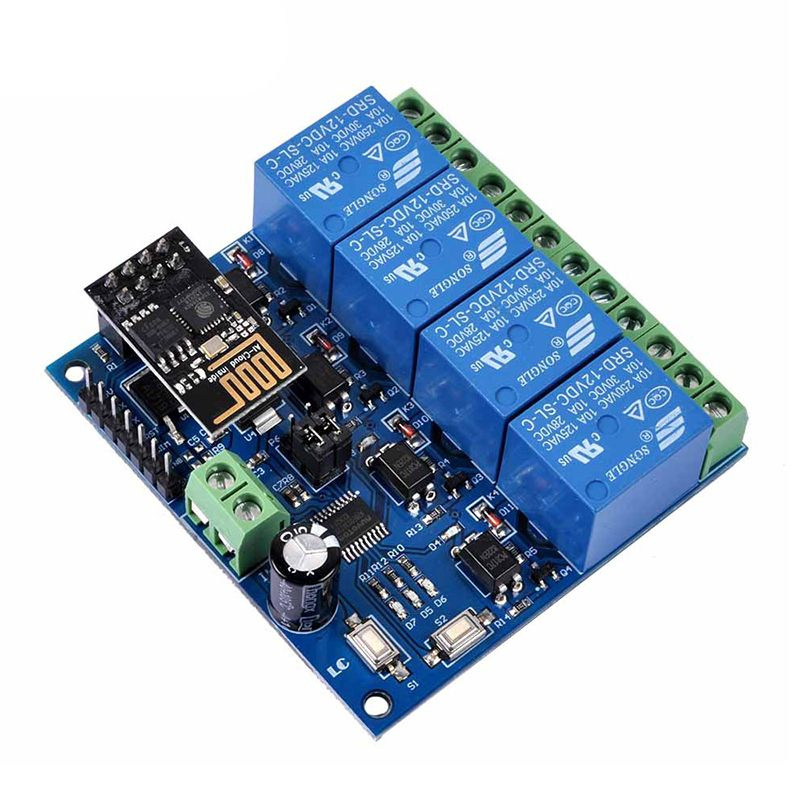 DC 12V ESP8266 4-канальная релейная плата ESP-01 WIFI модуль для умного ...