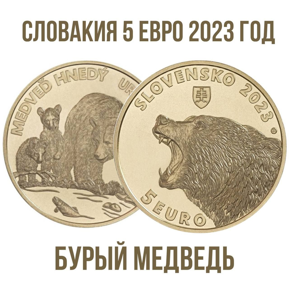 Словакия 5 евро 2023 год "Бурый медведь" UNC #1