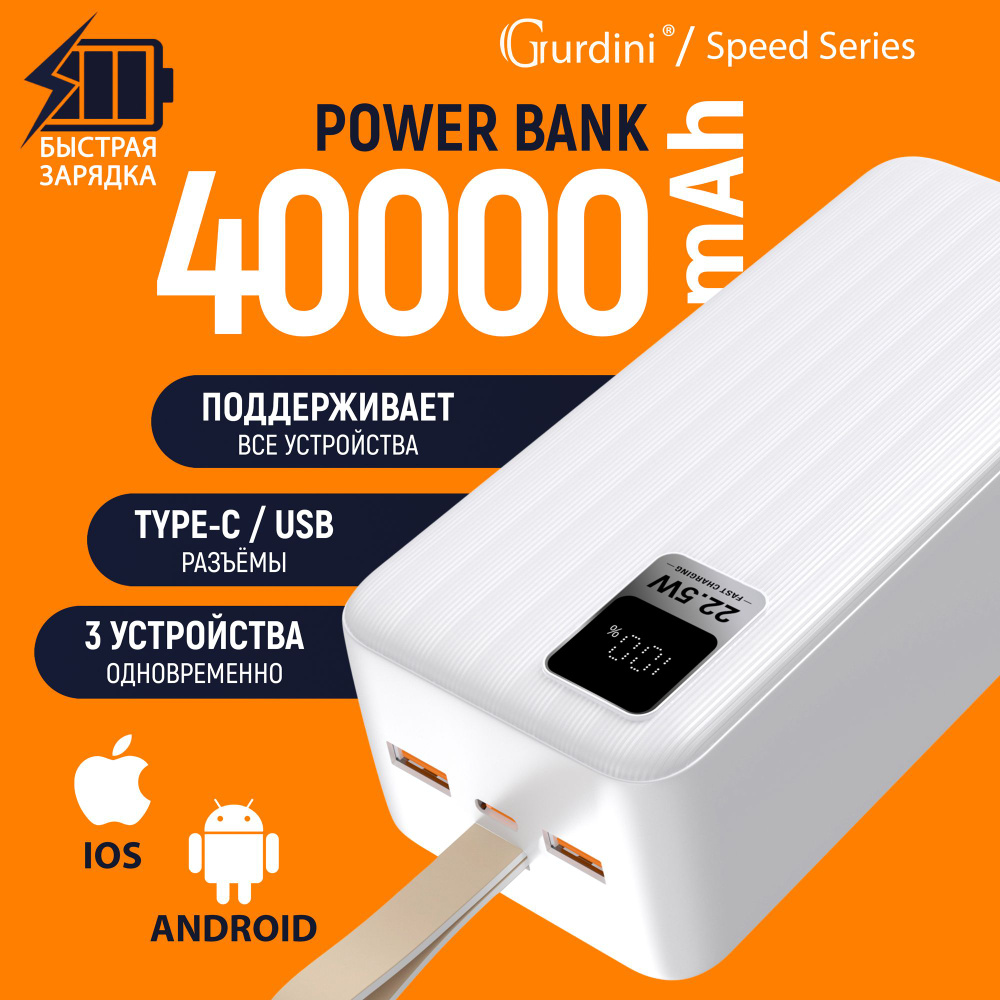 Внешний аккумулятор (Power Bank) Gurdini Speedseries._USB Type-C_USB -  купить по выгодным ценам в интернет-магазине OZON (1092631148)