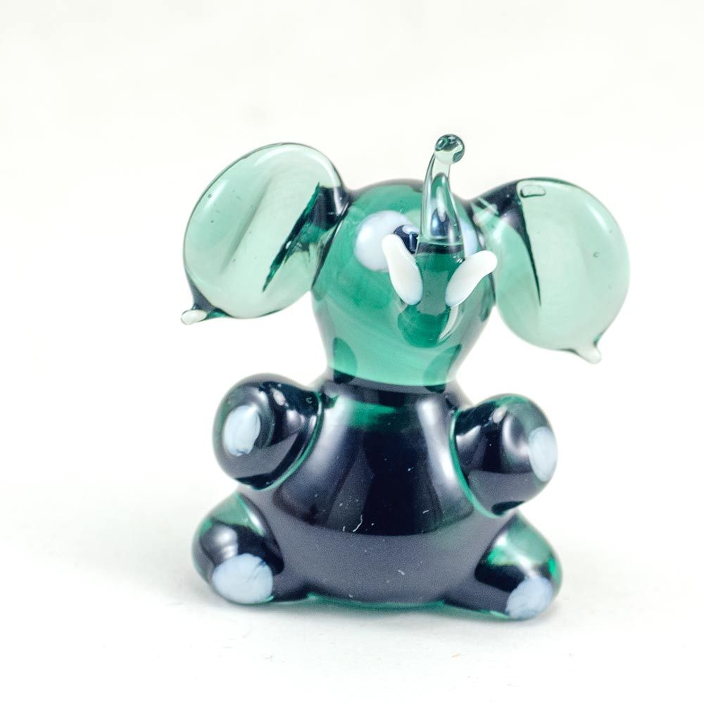 Стеклянная фигурка "Слоник зеленый сидит" #1