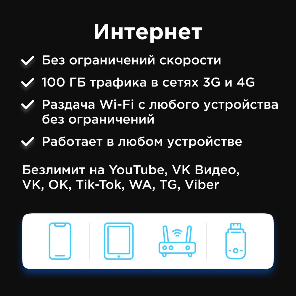 SIM-карта Сим карта 450 руб/мес 50 гб 4G интернета в сетях Теле2 ...