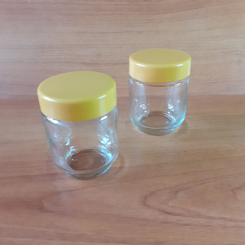Две баночки для йогуртницы с завинчивающей желтой крышкой и толстым дном, стекло  #1