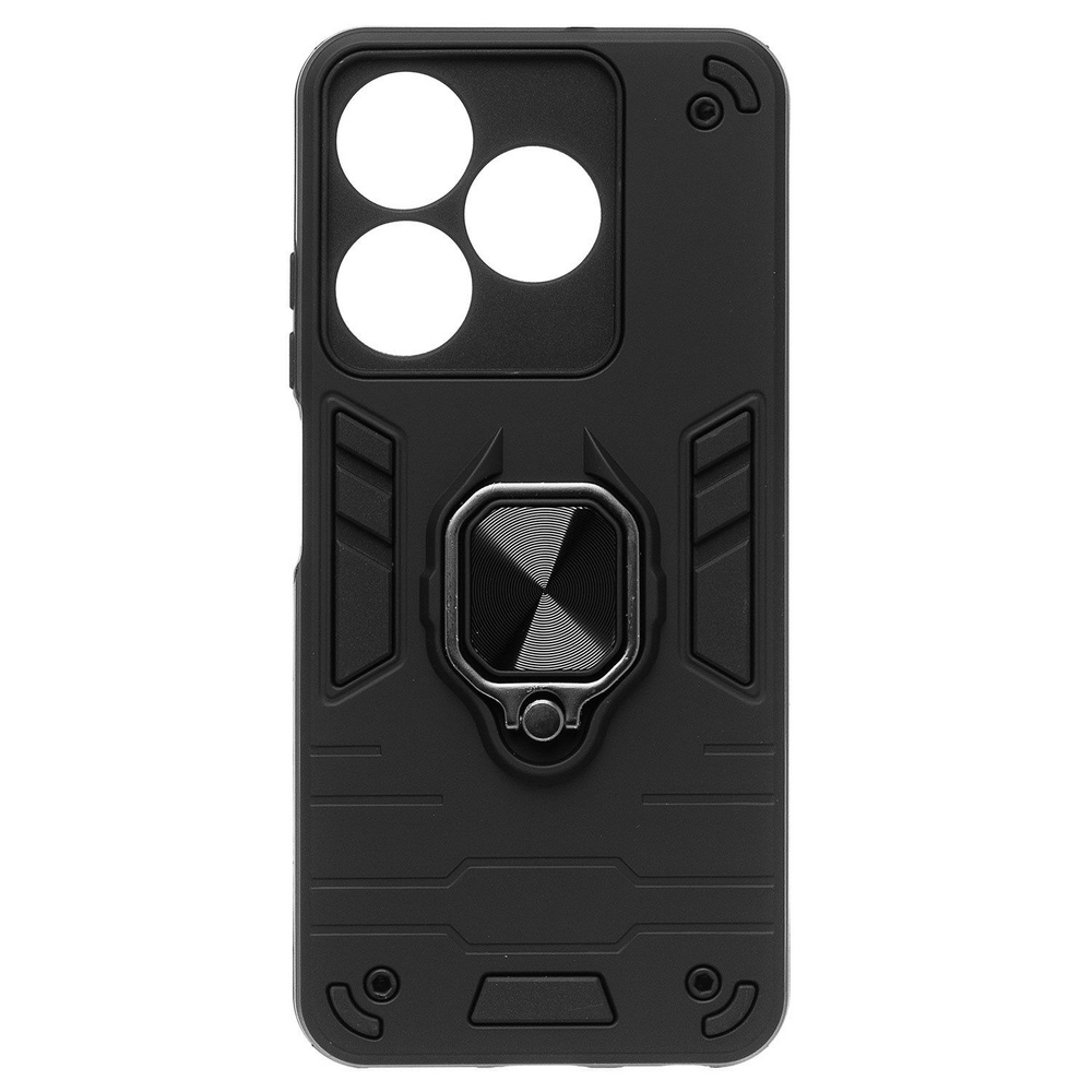 Чехол для Tecno Spark 10 (KI5q), Spark 10C (KI5k, KI5m) силиконовый противоударный с кольцом <черный> #1