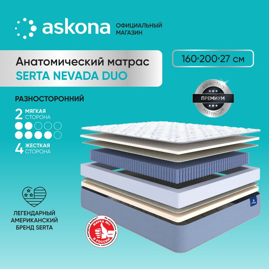 ASKONA Матрас (АСКОНА) Serta Nevada Duo, анатомический, Независимые пружины, 160х200 см  #1