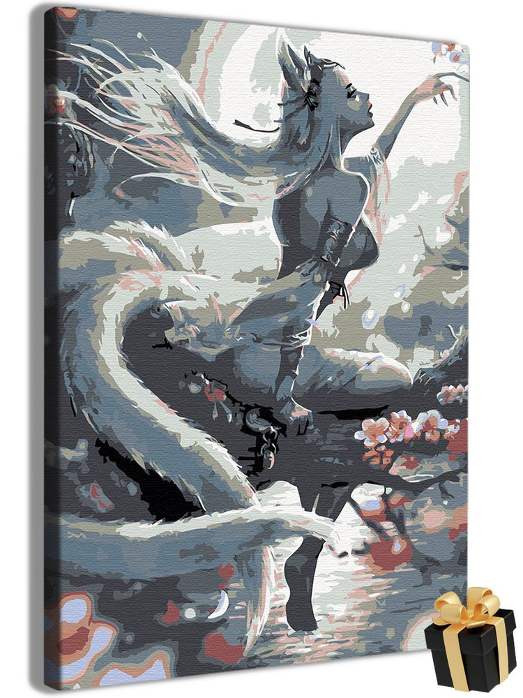 Картина по номерам Кицунэ фэнтези Аниме Арт / Kitsune Fantasy Anime Art холст на подрамнике 60*40  #1