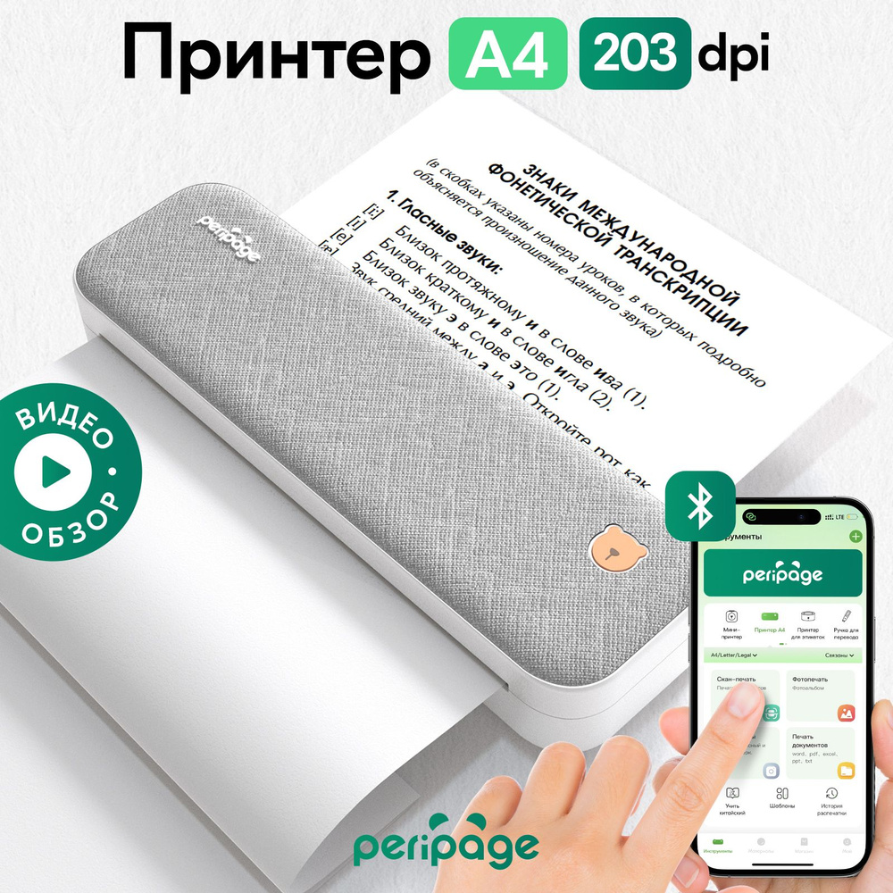 Принтер PeriPage Портативный термопринтер A40 Printer 203 dpi.*,  Монохромный печать, купить по низкой цене: отзывы, фото, характеристики в  интернет-магазине OZON (746132340)